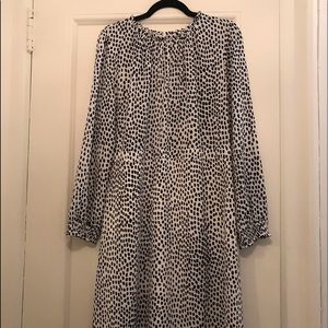 J Crew Factory Ruffle Neck Peasant Dress - Navy and White